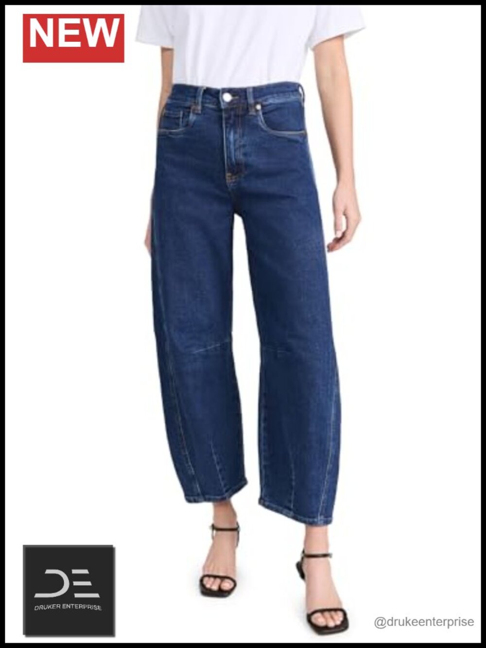 High Rise Barrel Leg Jeans Mid-Weight Stretch Denim 5-Pocket